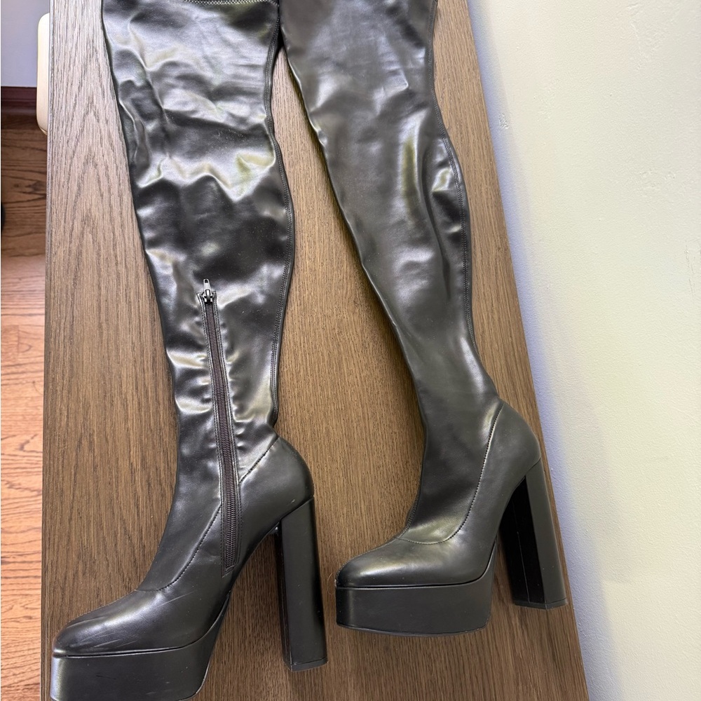 Zara Black Over the Knee Platform Boots